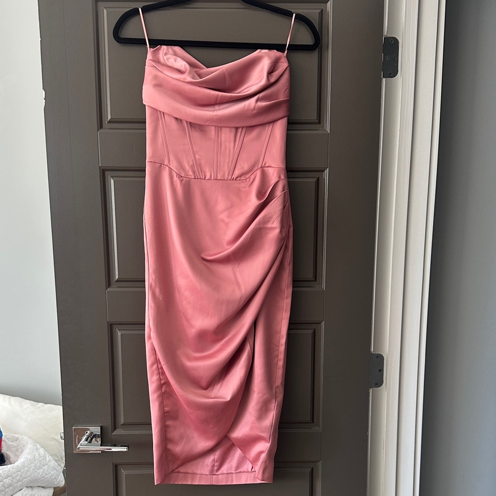 Bardot Strapless Pink Draped Dress